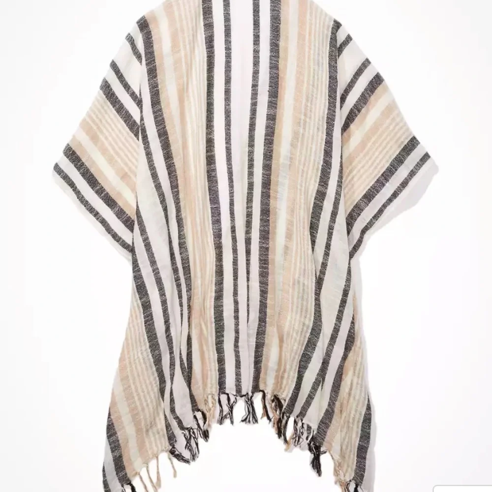 Striped Fringe Shawl Wrap Cardigan - Picture 3 of 7